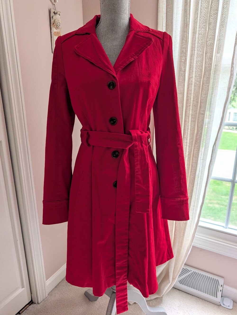 Women's Red Belted Trench Coat — Classic Tailored Trench